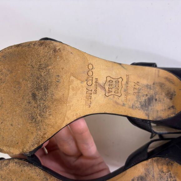 Jimmy Choo Black Leather High Heels with Ankle Strap US 7.5 - Picture 9 of 9